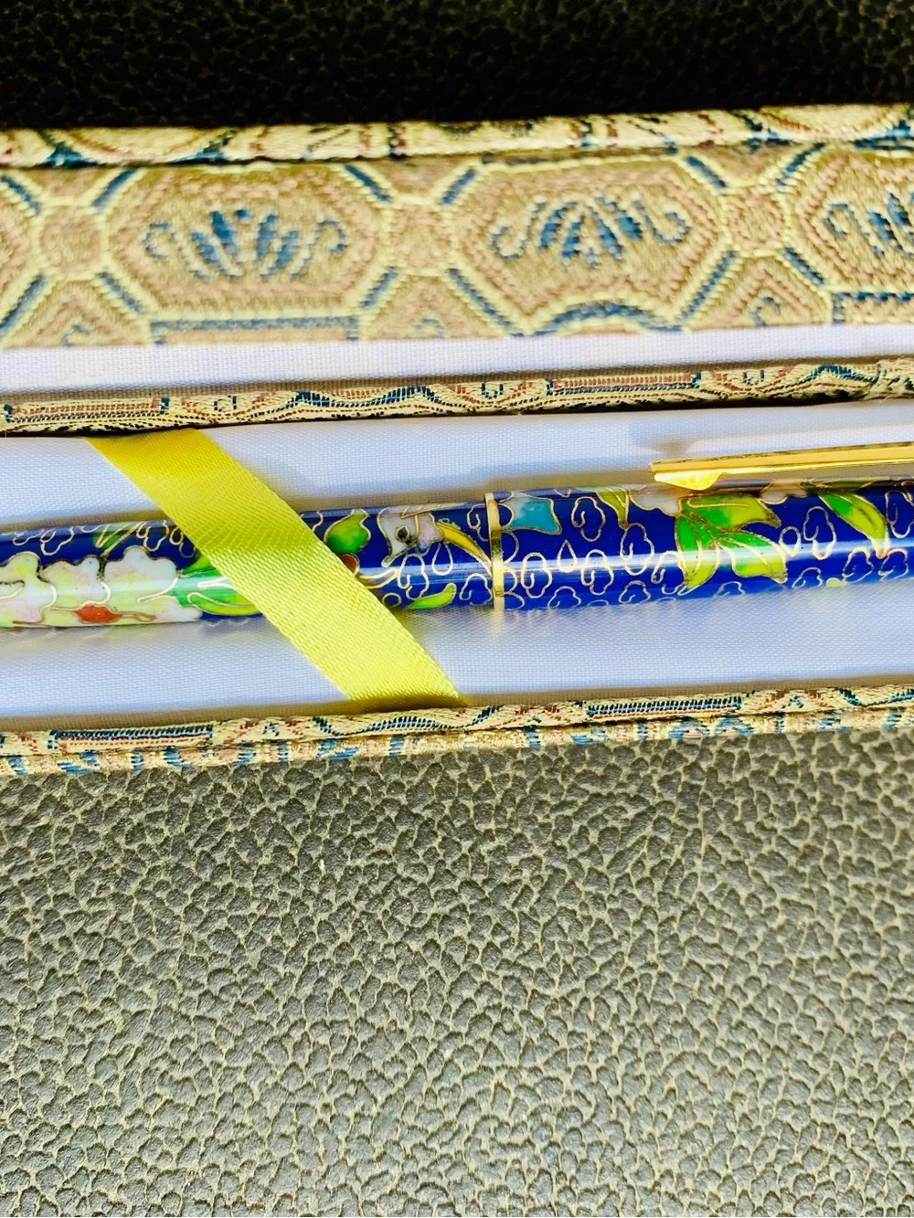 Asian Blue Floral Cloisonné Ballpoint Pen in Decorative Box